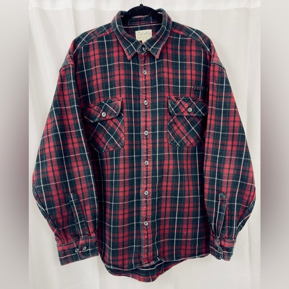Cabela’s Men’s Roughneck Heavy Weight Button Up Flannel Black & Burgundy.   2XL - Picture 1 of 9